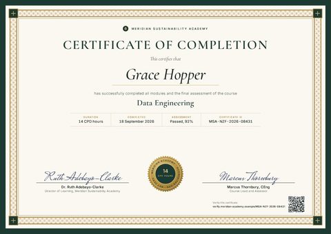 Certificate of completion for Grace Hopper, Data Engineering, page 2 of 3