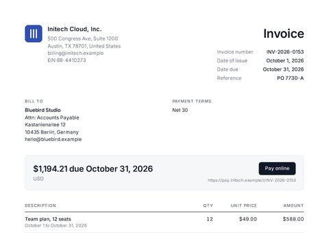Invoice INV-2026-0153 for Bluebird Studio