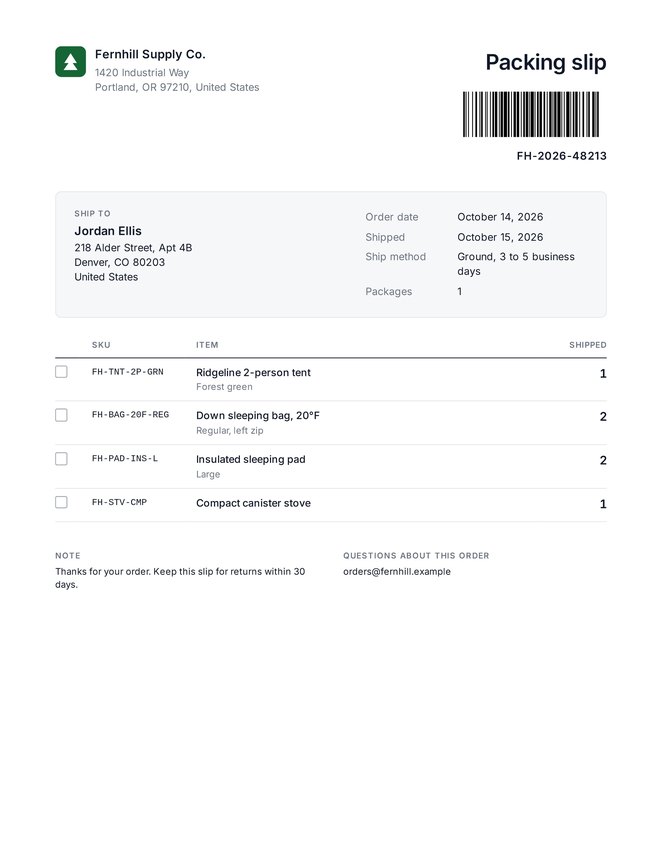 Packing Slip, rendered by oJo with its first sample
